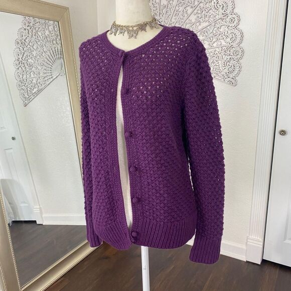 L.L. Bean Vintage Purple Wool Angora Knit Knitted Button Down Cardigan M - Picture 3 of 7